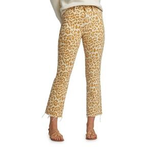 Mother Jeans‎ Women 24 White Yellow Ankle Fray Leopard Raw Hem High Rise New